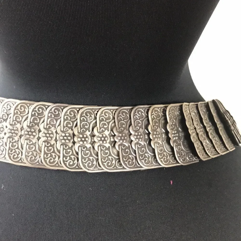 Vintage Rectangle Elastic Metal And Rhinestone 80s,Belts
